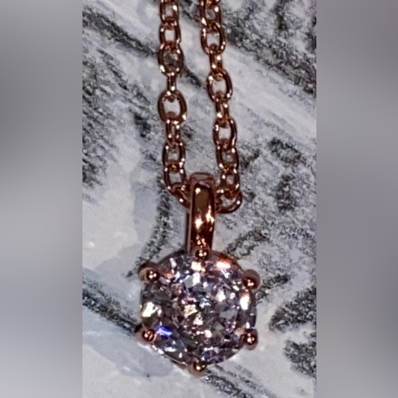 NWOT Simulated Diamond Solitaire Pendant- 18” Necklace-14 Karat Rose Gold Plated - Picture 10 of 16